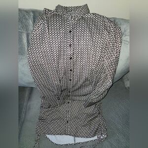 Chocolare and Cream Geometric Print Button-Up Dress